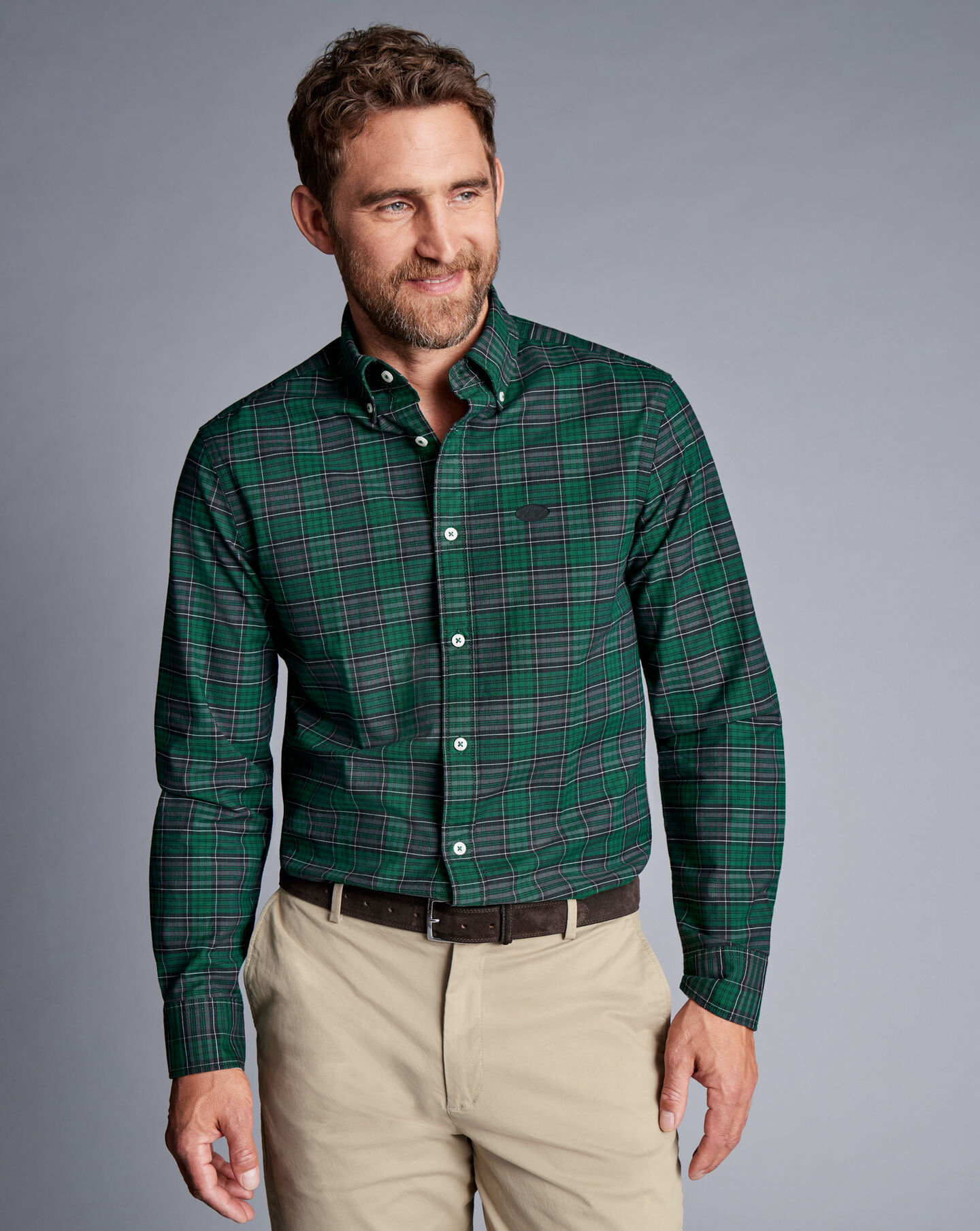 New York Jets Button-Down Collar Washed Oxford Check Shirt - Green