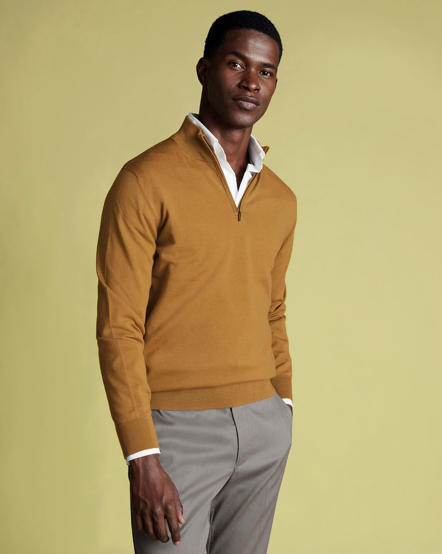 Merino Quarter Zip Sweater - Gold Melange