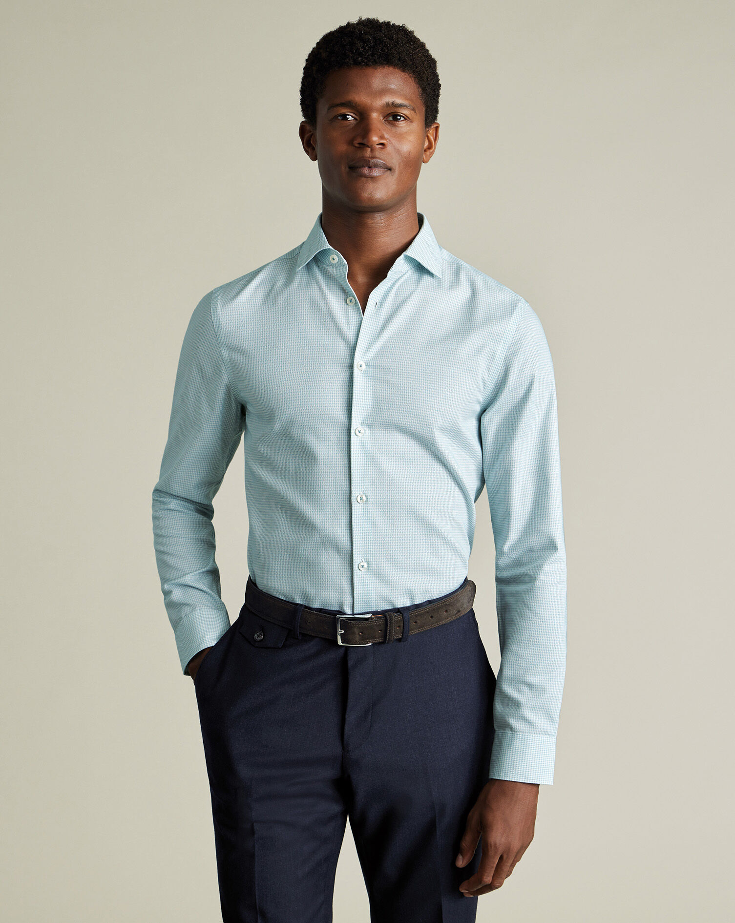 Non-Iron Stretch Texture Shirt - Teal Green