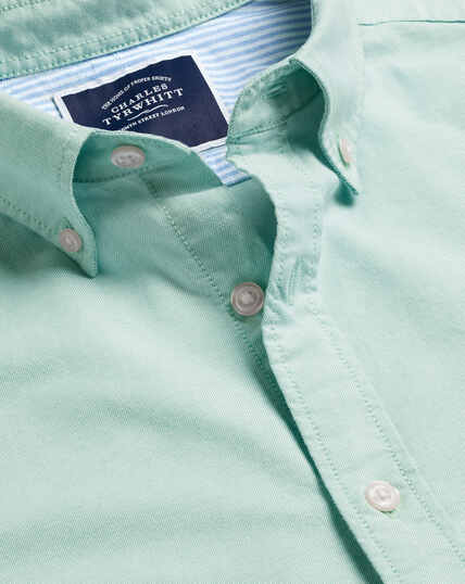 Button-Down Collar Washed Oxford Shirt - Aqua Green