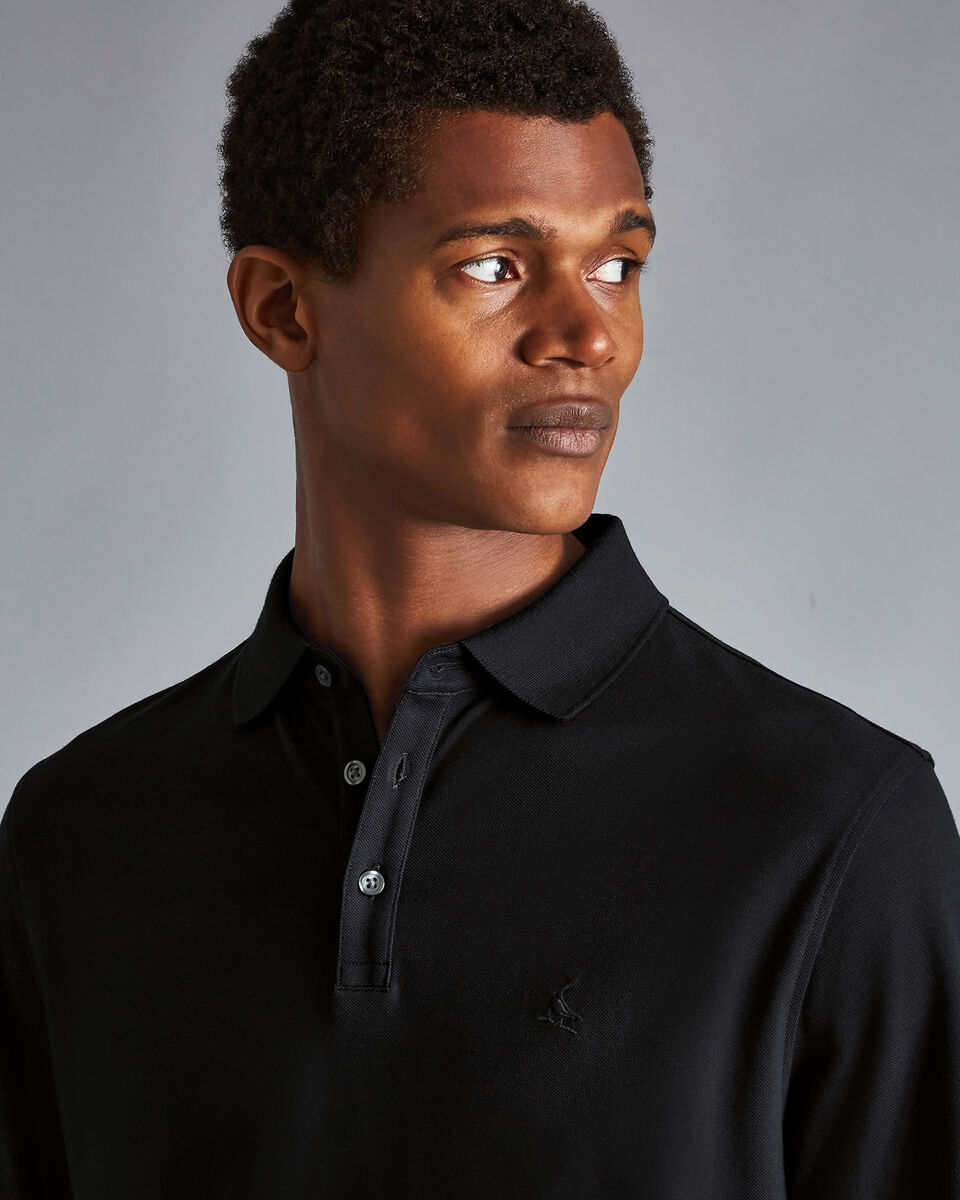 Tyrwhitt Long Sleeve Pique Polo - Black | Charles Tyrwhitt