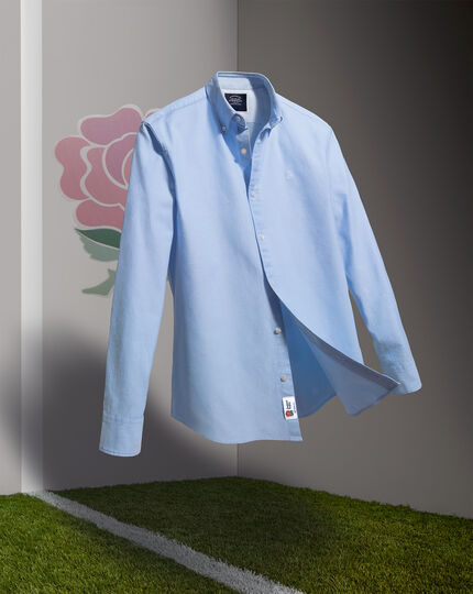 England Rugby Button-Down Collar Washed Oxford Shirt - Sky