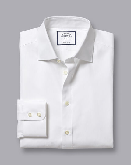 Semi-Cutaway Collar Egyptian Cotton Link Weave Shirt - White