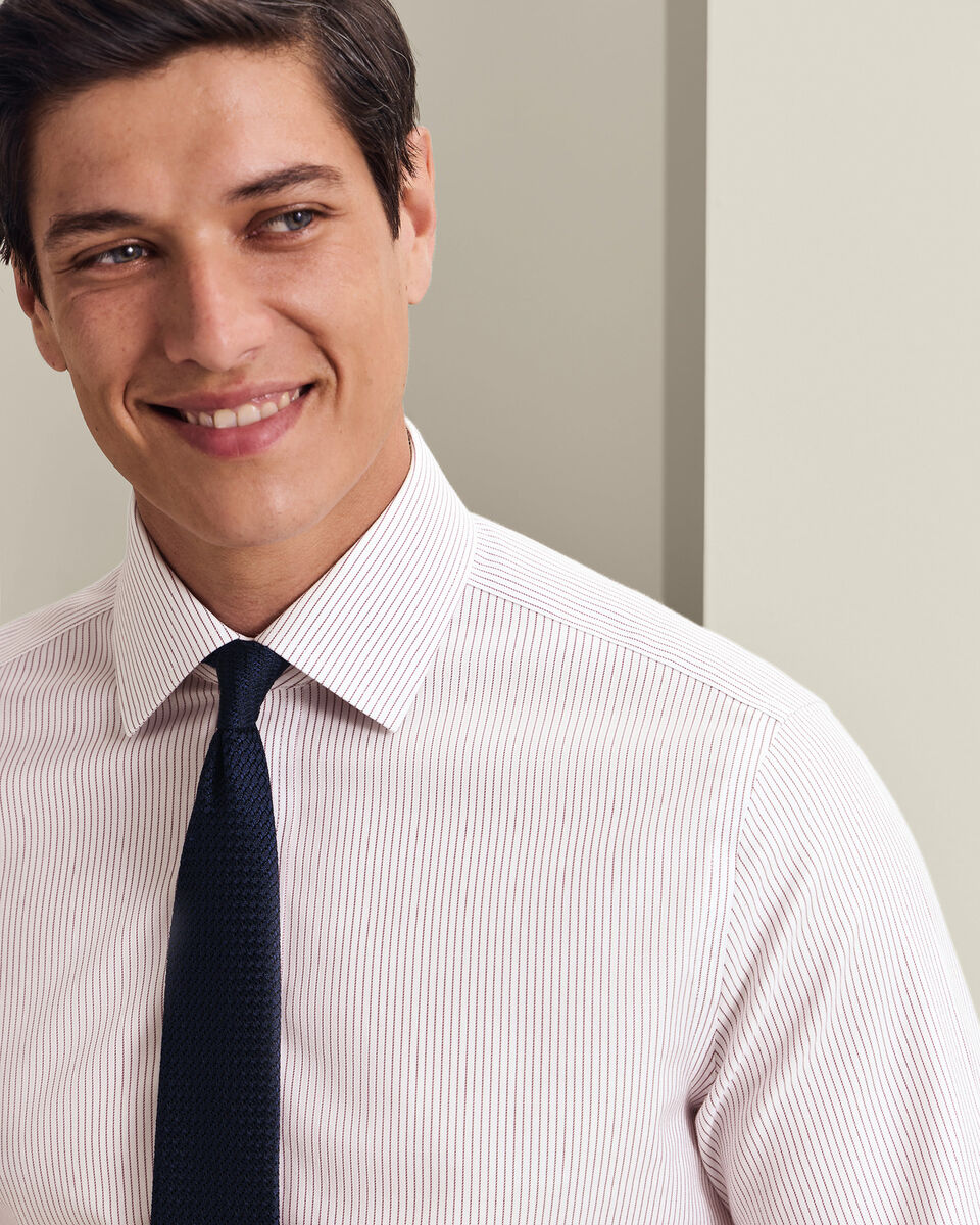 Non-Iron Twill Stripe Shirt - Burgundy
