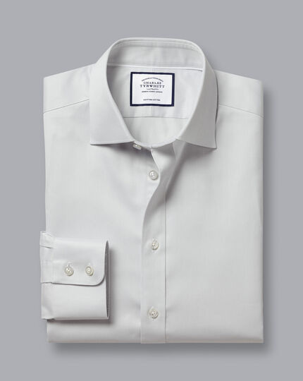 Semi-Spread Collar Egyptian Cotton Hampton Weave Shirt - Silver Grey