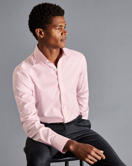 Semi-Spread Collar Egyptian Cotton Link Weave Shirt - Light Pink