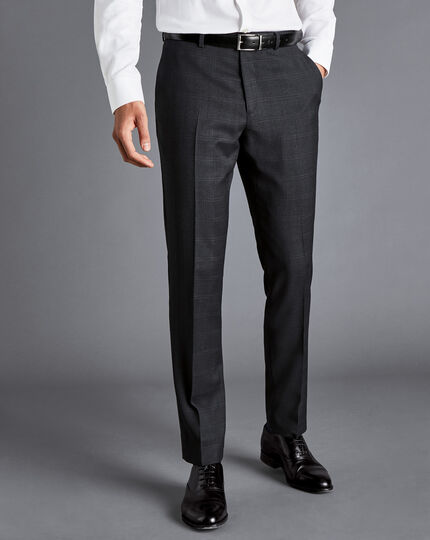 Windowpane Check Birdseye Travel Suit Trousers - Charcoal Grey