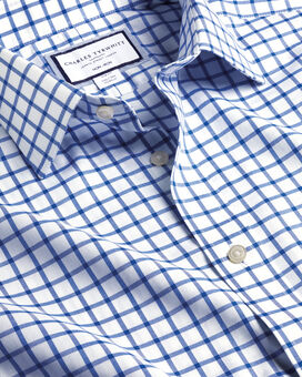 Bügelfreies Twill-Hemd mit Gitterkaros - Kobaltblau