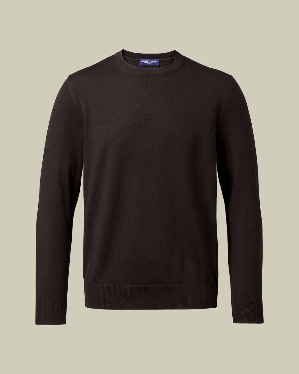 Pure Merino Crew Neck Jumper - Chocolate Brown