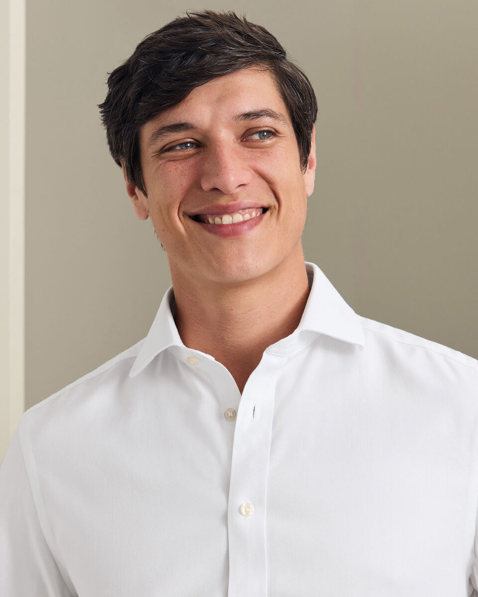 Non-Iron Herringbone Shirt - White