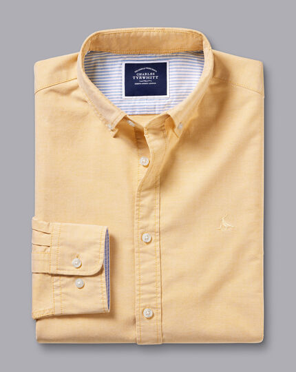 Button-Down Collar Washed Oxford Shirt  - Yellow