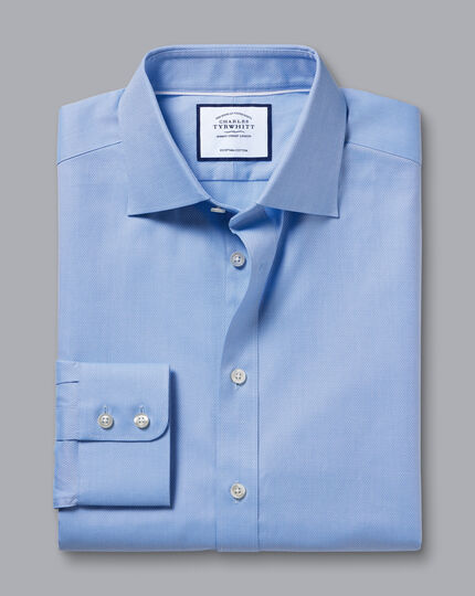 Semi-Cutaway Collar Egyptian Cotton Berkshire Weave Shirt - Cornflower Blue