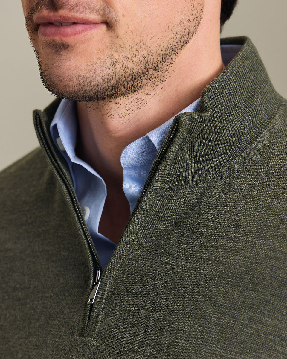 Pull &agrave; col zipp&eacute; en m&eacute;rinos - Vert Olive Chin&eacute;