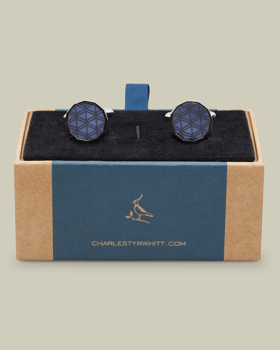 Boutons de manchette en émail à motif diamant - Bleu marine