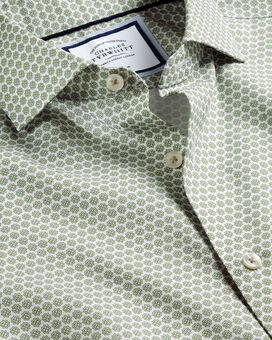 Semi-Cutaway Collar Non-Iron Decorative Print Shirt - Olive Green