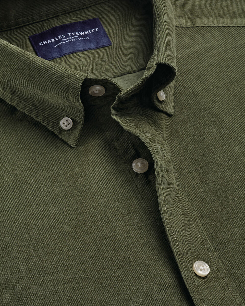 Corduroy Stretch Shirt - Olive Green