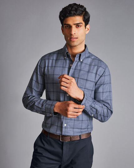 Button-Down Collar Non-Iron Twill Windowpane Check Shirt - Blue & Navy