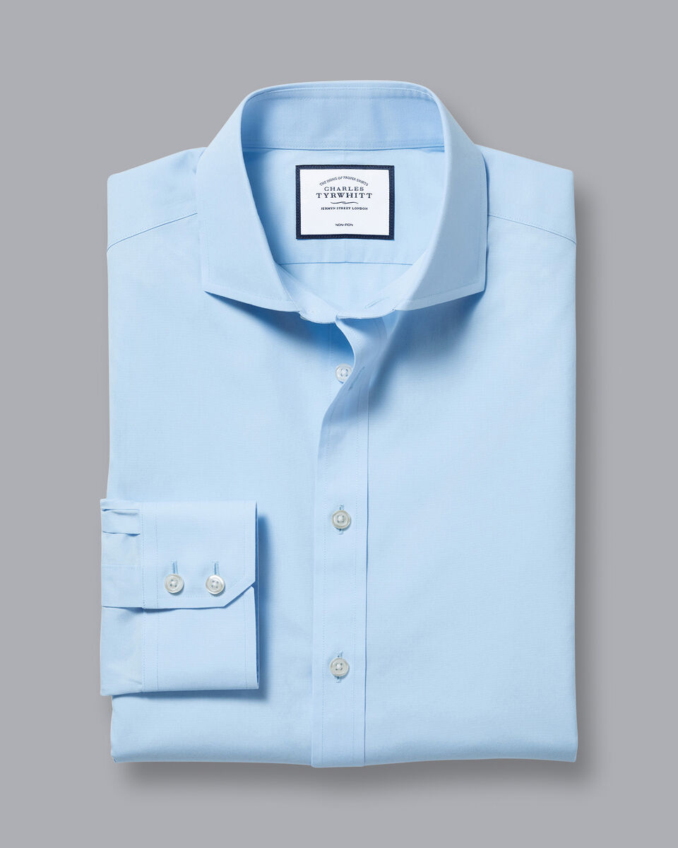 Cutaway Collar Non-Iron Poplin Shirt - Sky Blue | Charles Tyrwhitt