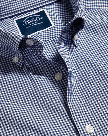 Button-Down Collar Non-Iron Stretch Poplin Mini Gingham Check Shirt ...
