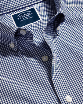 Button-Down Collar Non-Iron Stretch Poplin Mini Gingham Check Shirt - French Blue