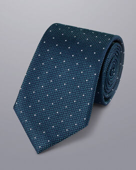 Stain Resistant Spot Silk Tie - Dark Turquoise & Light Blue 