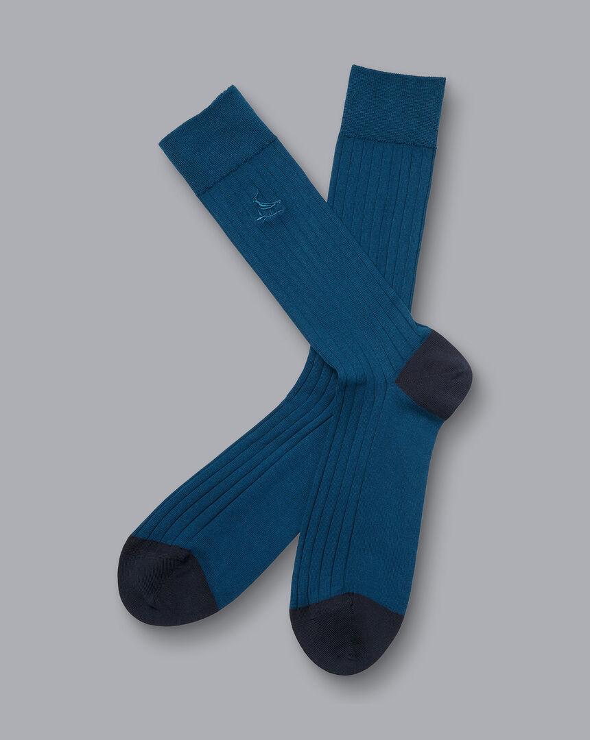 Cotton Rib Socks - Dark Turquoise Blue