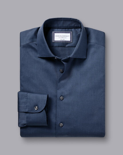 Non-Iron Diamond Stretch Texture Shirt - Denim Blue