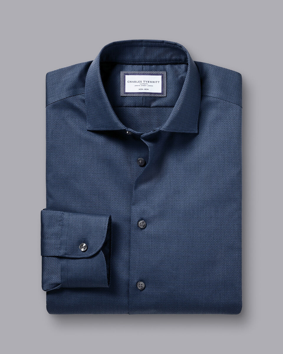 Non-Iron Diamond Stretch Texture Shirt - Denim Blue | Charles Tyrwhitt