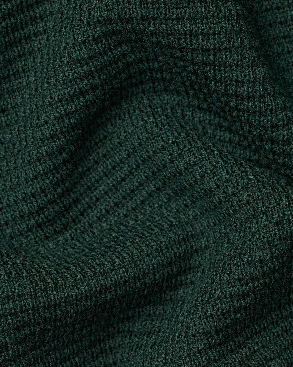 Pure Merino Textured Zip Neck Sweater - Forest Green