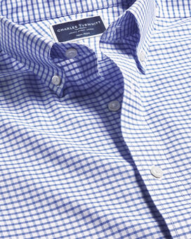 Bügelfreies Stretch-Oxfordhemd mit Button-down-Kragen und Karos - Kornblumenblau