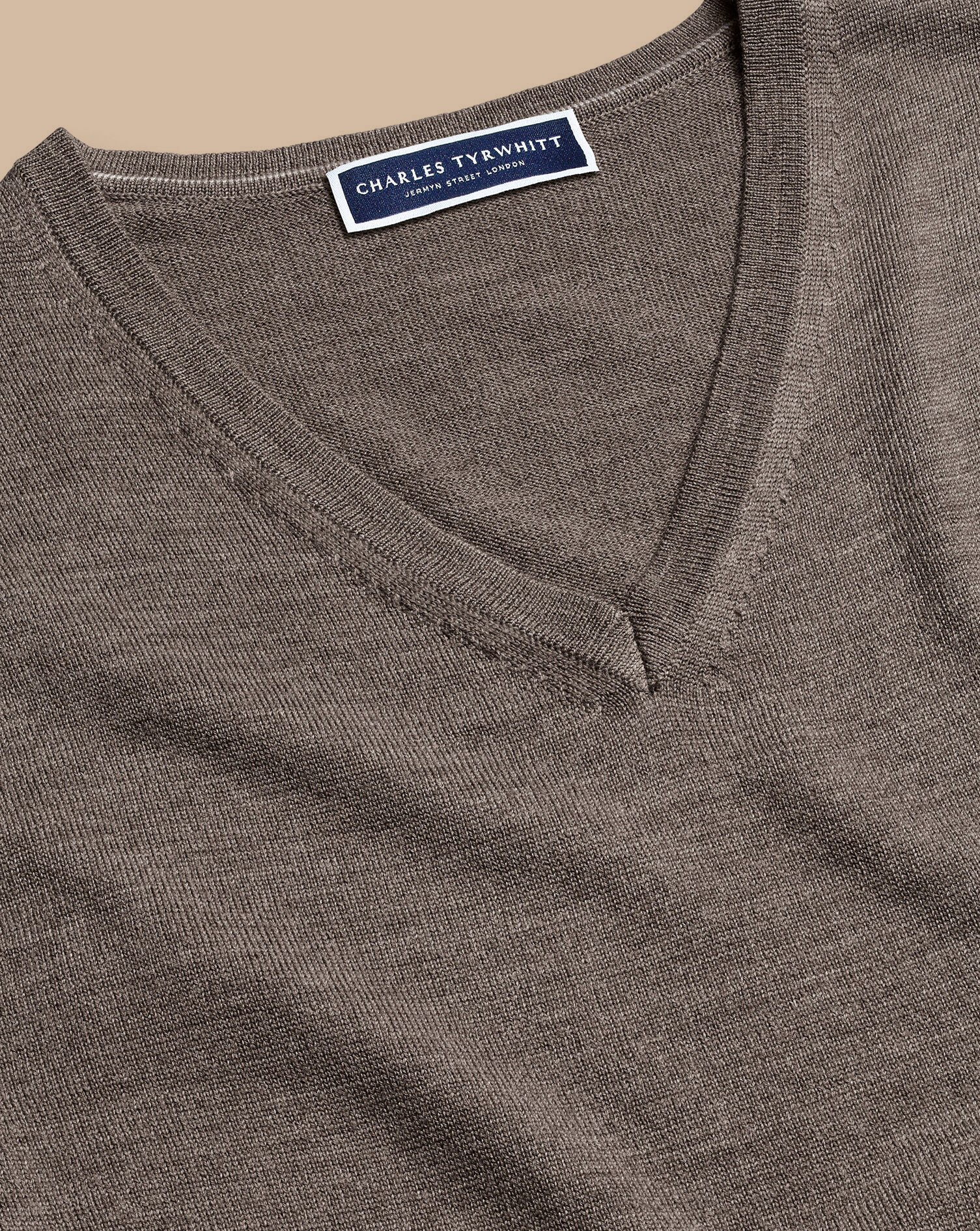 Merino V-Neck Sweater - Mocha | Charles Tyrwhitt