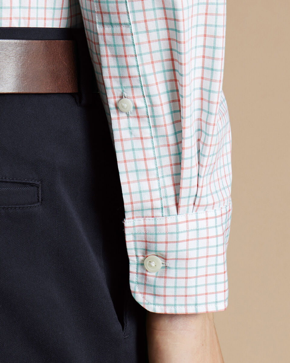 ButtonDown Collar NonIron Stretch Poplin Line Check Shirt White