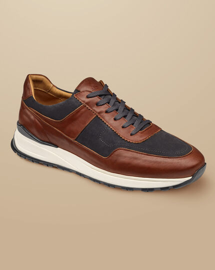 Leather And Suede Sneakers - Chestnut Brown & Grey
