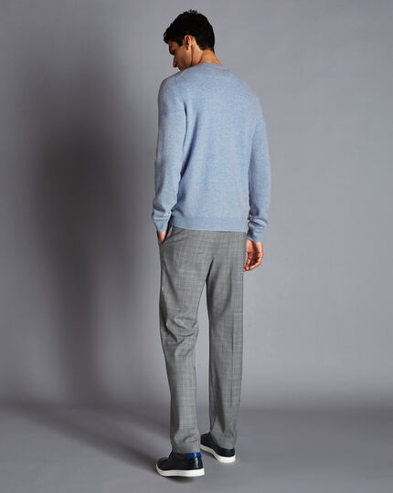 Wool Blend Stretch Check Pants - Light Grey