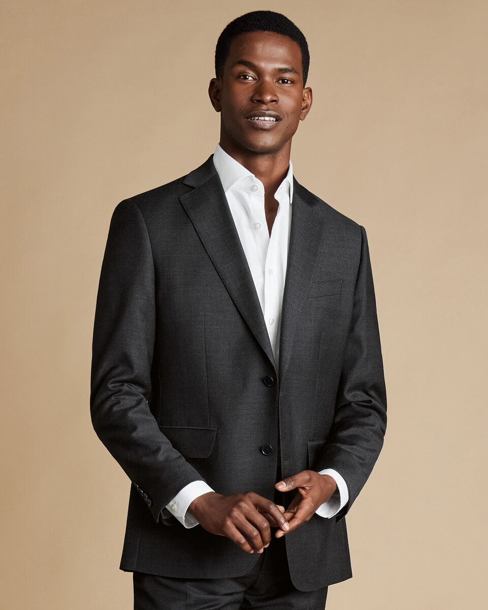 Natural Stretch Twill Suit Jacket - Charcoal | Charles Tyrwhitt