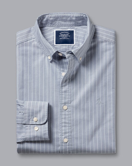 Oxfordhemd mit Button-down-Kragen und Butchers-Streifen - Stahlblau