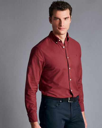 Vorgewaschenes Oxfordhemd mit Button-down-Kragen - Kastanienbraun