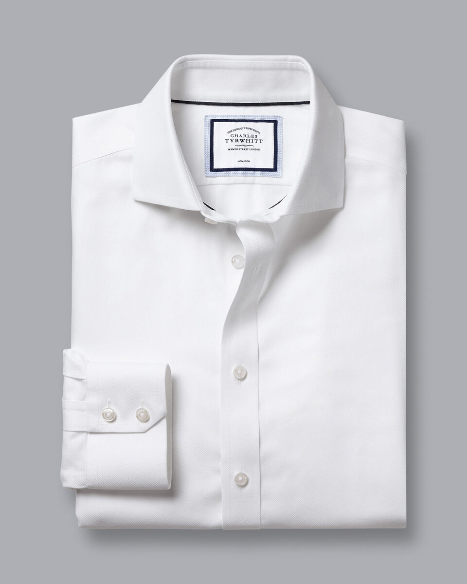 Cutaway Collar Non-Iron Richmond Weave Shirt - White | Charles Tyrwhitt