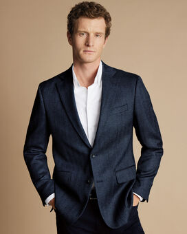 Herringbone Wool Texture Jacket - Denim Blue