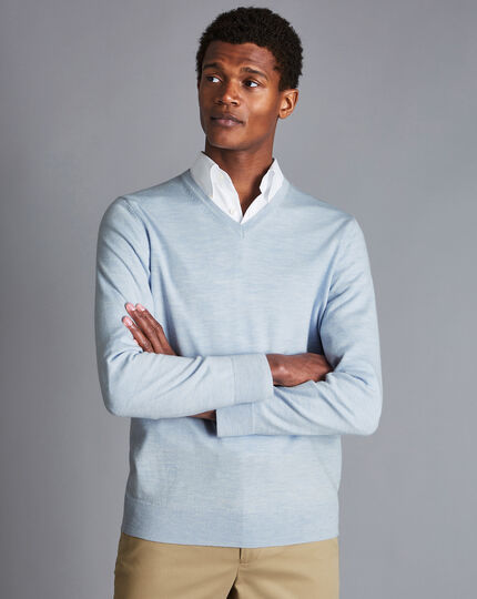 Merino V-Neck Sweater - Light Blue