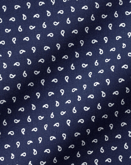 Semi-Spread Collar Non-Iron Tear Drop Print Shirt - Navy