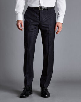 Italian Flannel Stripe Suit Pants - Dark Navy