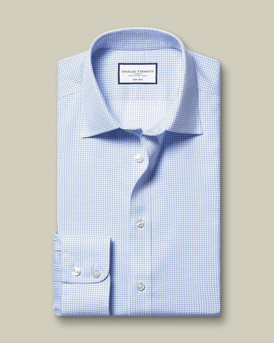 Non-Iron Twill Check Shirt - Cornflower Blue