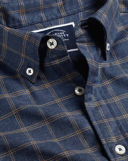 Bügelfreies Twill-Hemd mit Button-down-Kragen und Dash-Karos - Jeansblau