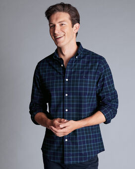 Button-Down Collar Brushed Washed Oxford Check Shirt - Heather Blue