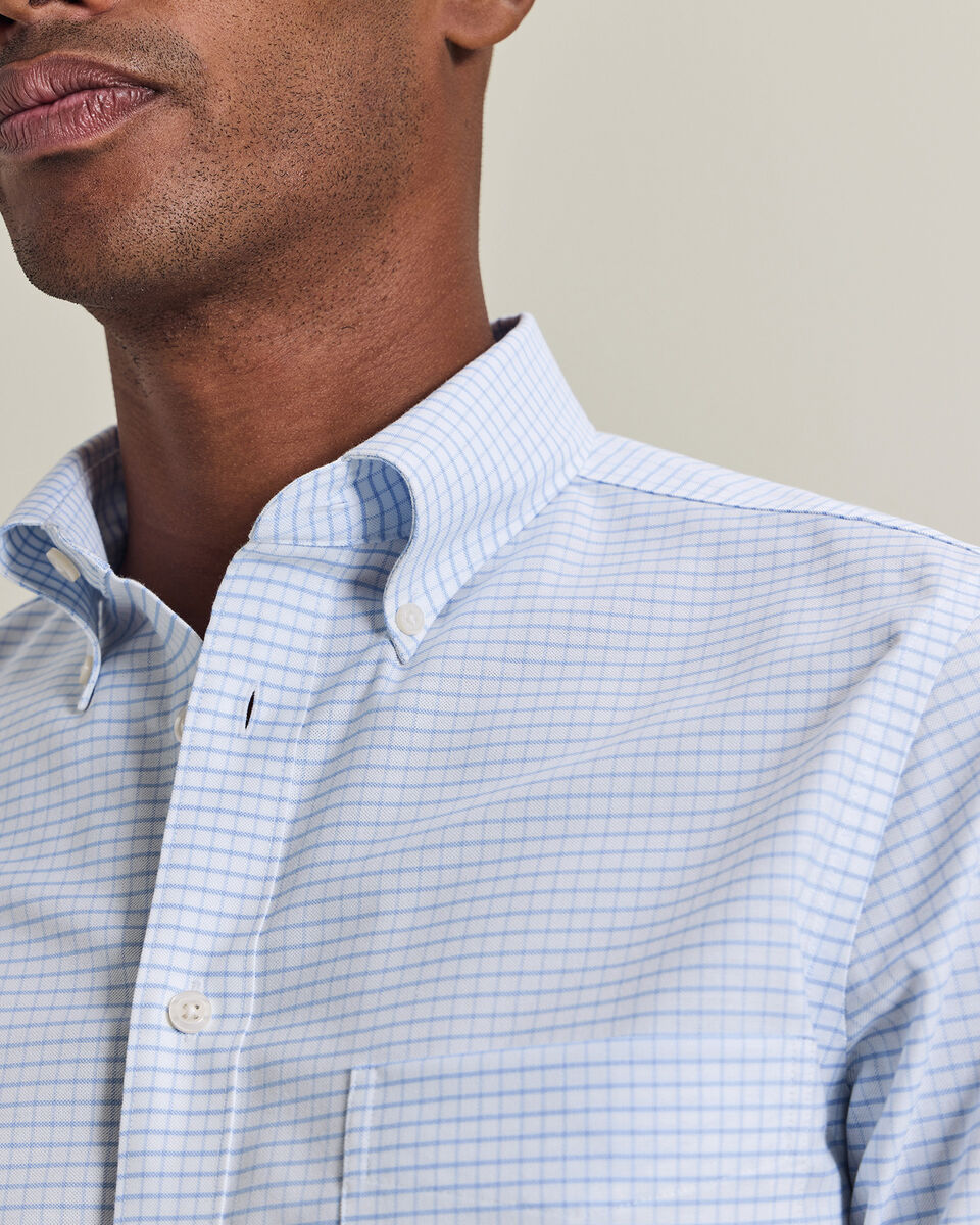 Non-Iron Stretch Oxford Check Shirt - Cornflower Blue