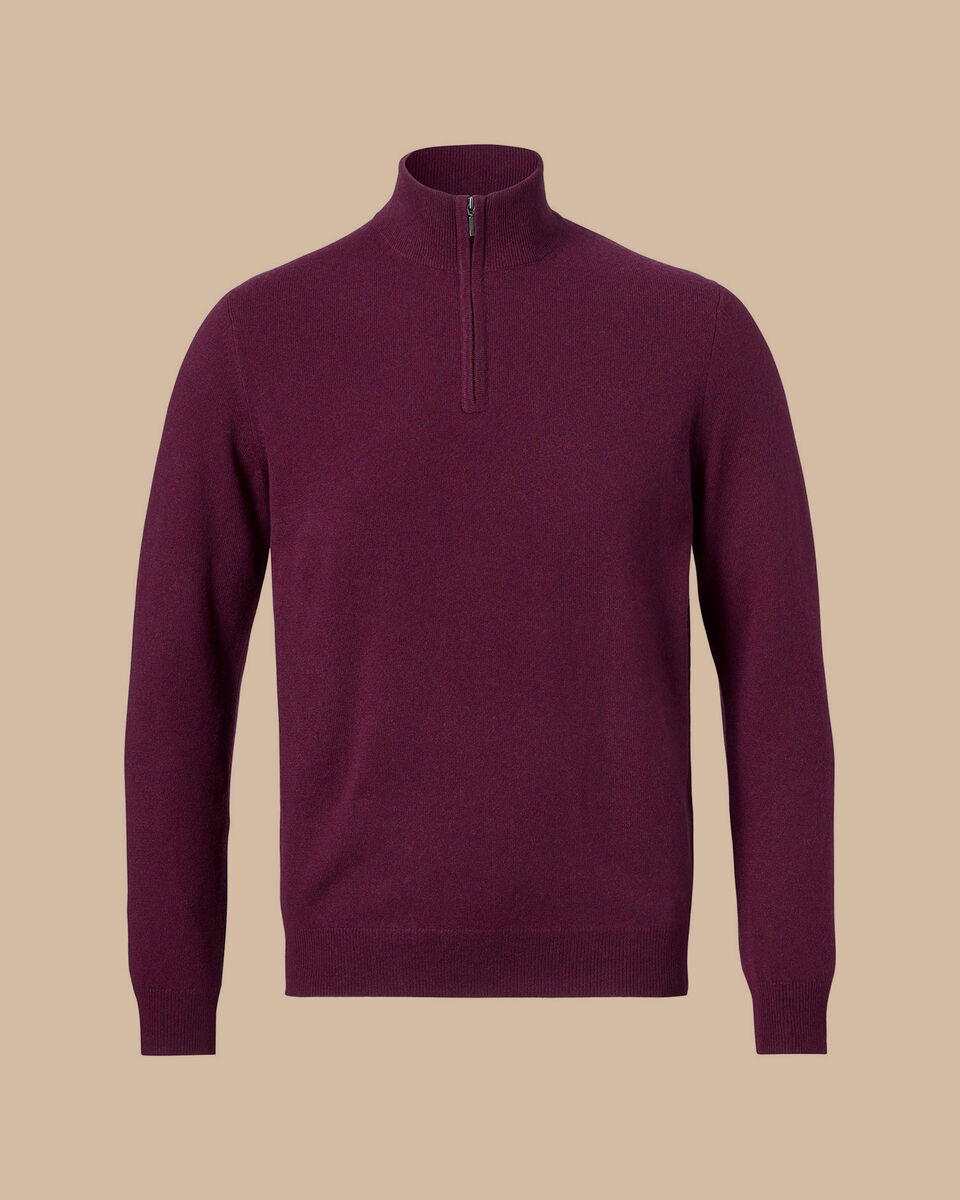 Cashmere Quarter Zip Sweater Wine Red Charles Tyrwhitt