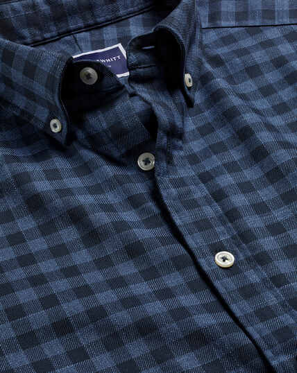 Button-Down Collar Non-Iron Twill Gingham Shirt - Indigo Blue