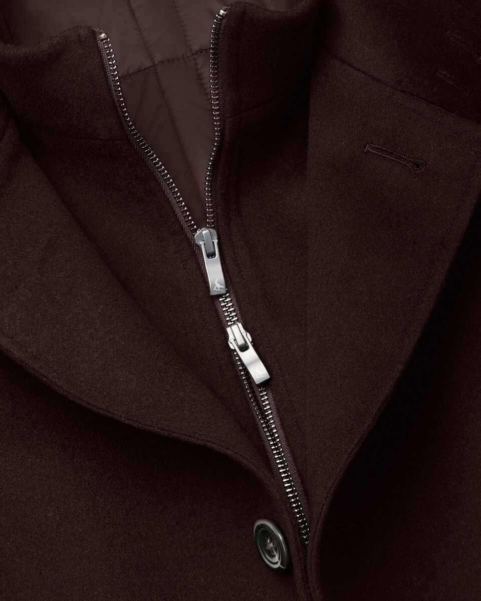 Manteau long &agrave; col chemin&eacute;e en laine m&eacute;rinos fine - Chocolat