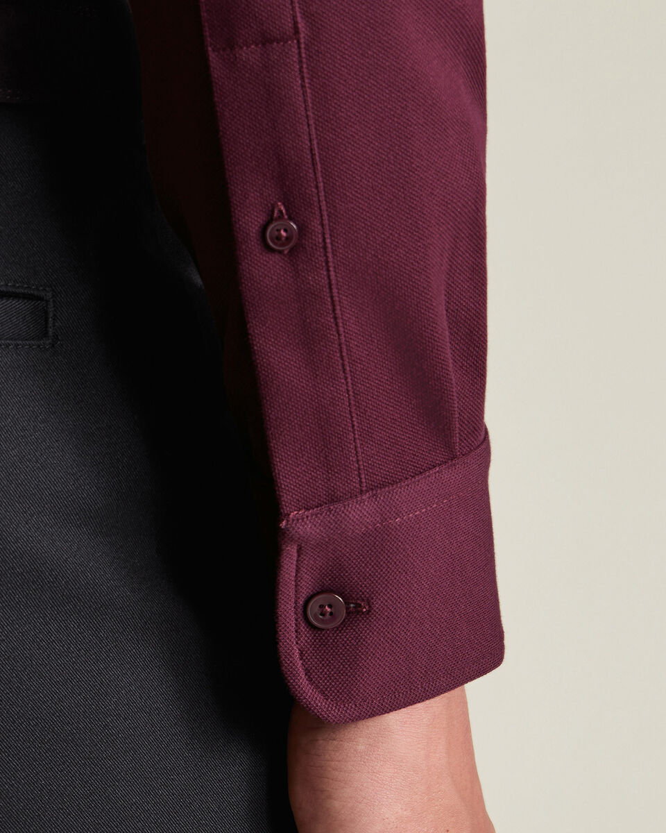 Long Sleeve Smart Pique Polo - Wine Red